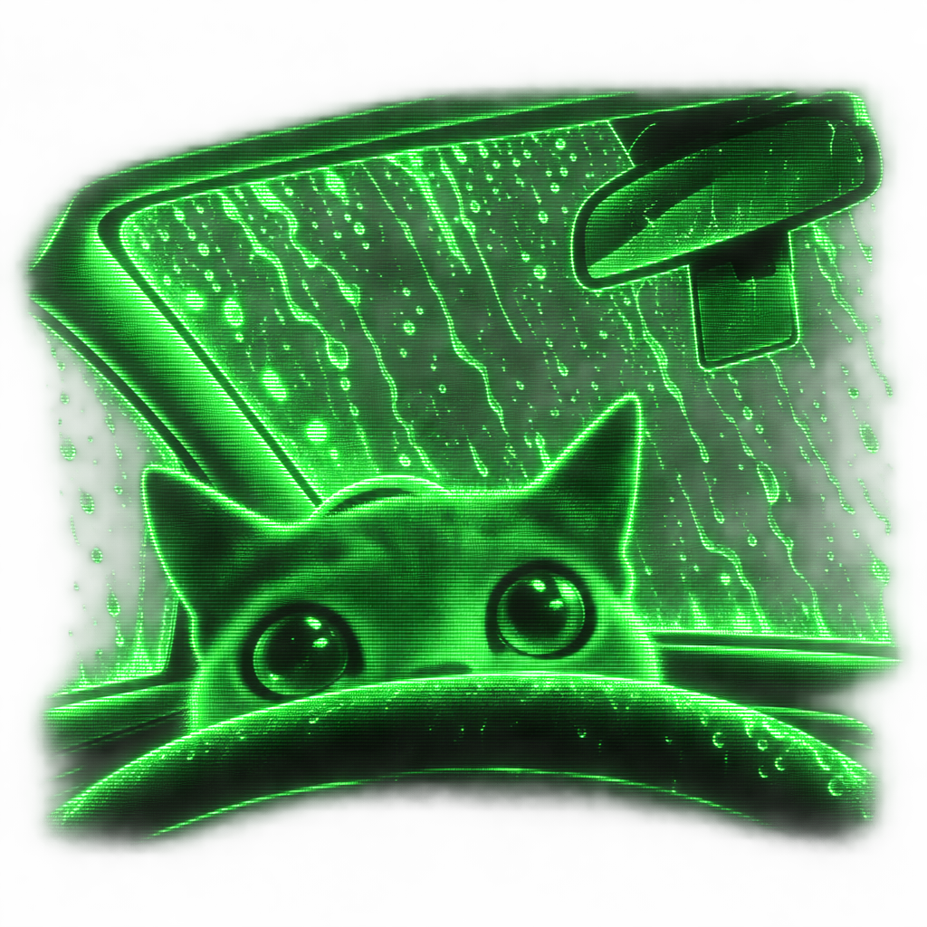 Cutout illustration of cat ears peeking over the dashboard against the streaked windshield